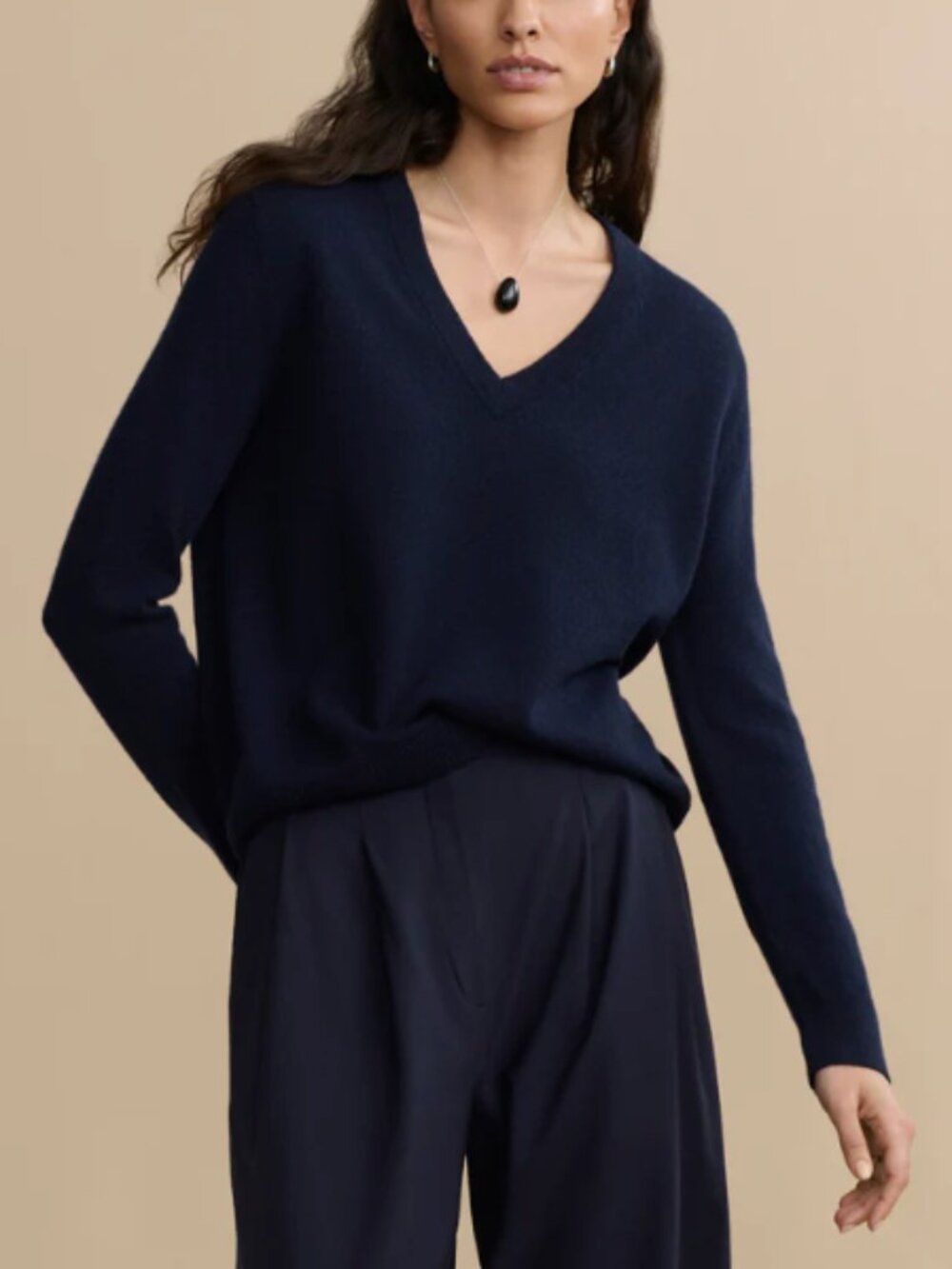 NWOT Jenni Kayne Flynn Cashmere V-Neck Sweater Navy 2X Quiet Luxury Minimalist